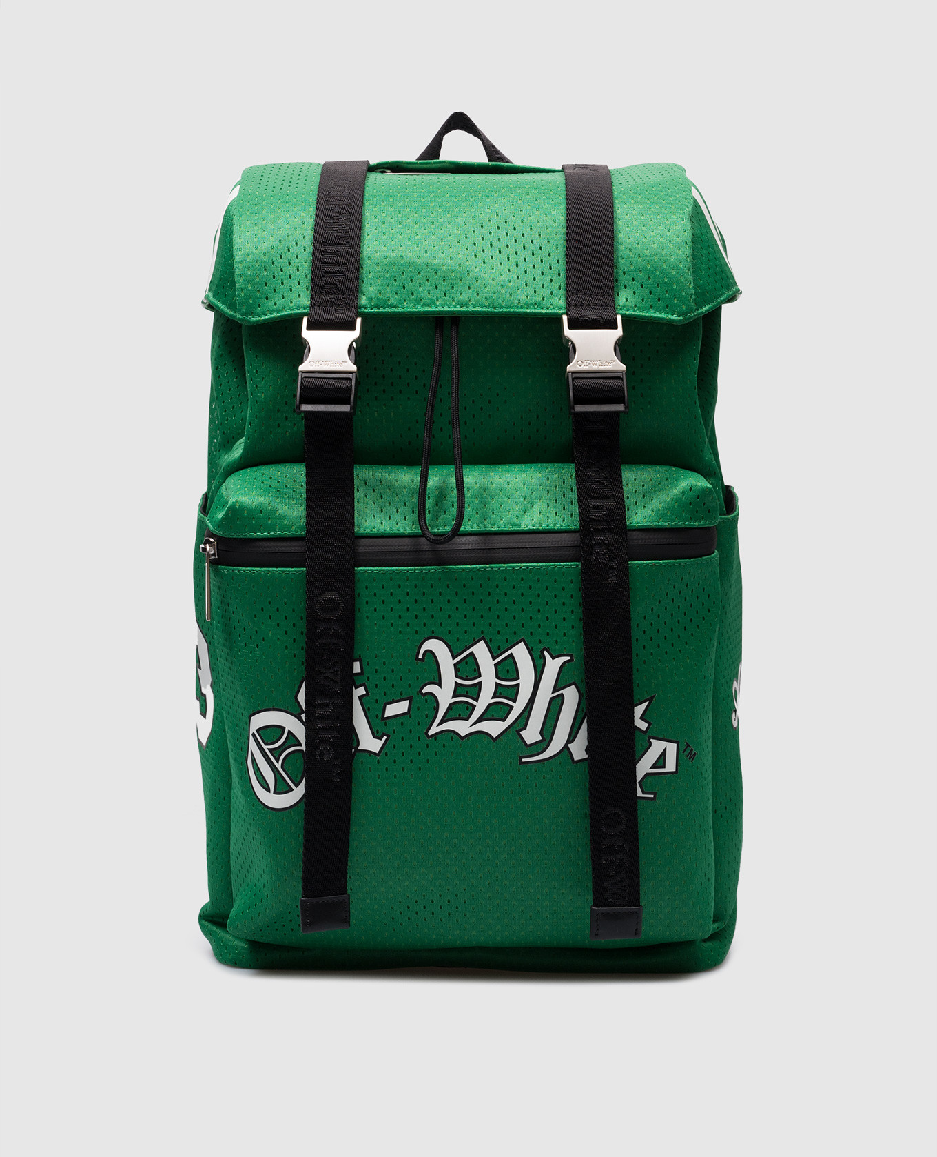 Green backpack with logo print