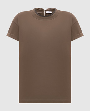 Brunello Cucinelli Коричнева футболка з ланцюжком моніль M0T18BD200