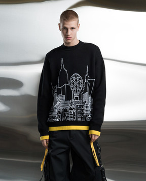 Off-White Черный свитер Skyline с узором OMHE200S24KNI001