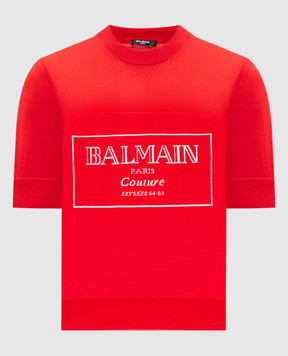 Balmain Красный топ из шерсти с логотипом узором. EF1KA115KH87
