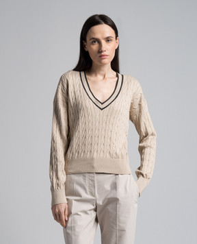 Brunello Cucinelli Бежевый пуловер в фактурный узор с цепочкой мониль M19195422