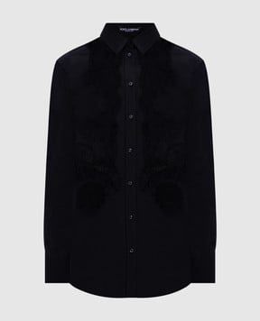 Dolce&Gabbana Чорна сорочка з мереживом F5T32TGDCWP