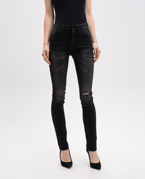 Saint Laurent Черные джинсы скини с прорехами. 535156