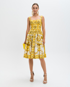 Dolce&Gabbana Жовта сукня-бюстьє в принт Майоліка F6ADLTHH5A0