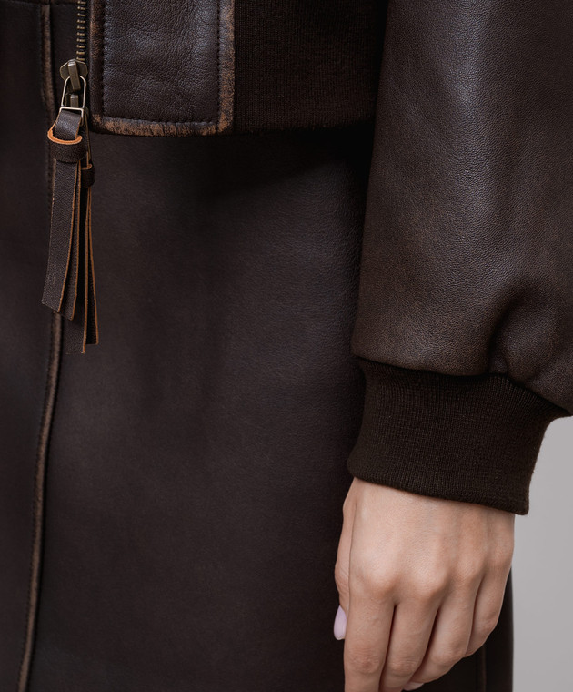 hiro_maya39 Max Mara Weekend - Коричневый кожаный бомбер HILTEX с эффектом