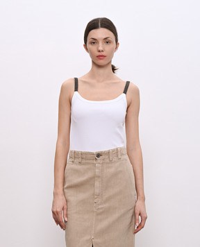 Brunello Cucinelli Білий топ в рубчик з ланцюжком моніль ML171HE200