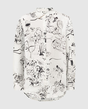 Asceno Белая пижамная рубашка из шелка в принт RIVIERA T001F04C375