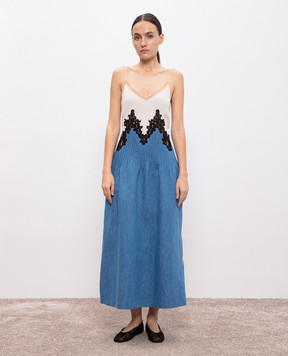 Gabriela Hearst Синее комбинированное платье Althea Lace с леном и шелком. 3254282T120W02