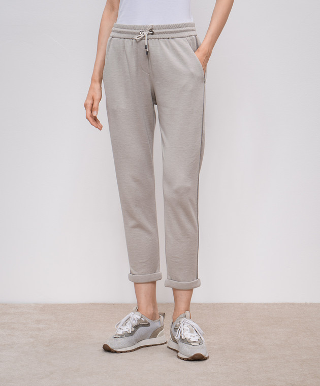 Brunello Cucinelli Бежевые джоггеры с шелком с цепочкой мониль MP828SM679 изображение 3