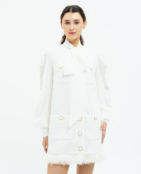 Balmain Біла твідова сукня з шовком та пір'ям страуса DF1R9179MF18