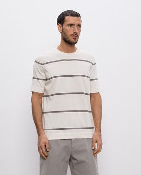 Brunello Cucinelli Бежевая футболка в полоску M29805500