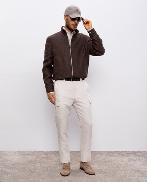 Brunello Cucinelli Коричневая куртка из льна, шерсти и шелка. MW4826509
