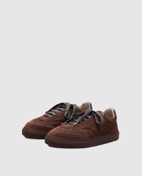 Brunello Cucinelli Коричневі замшеві кеди з ланцюжком моніль MZSFG3075P