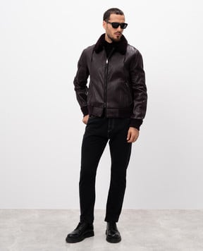 Brioni Фіолетова шкіряня куртка з хутром норки PLG10LO4726