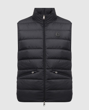 Moncler Чорний пуховий жилет зі шкіряною нашивкою логотипа K10911A00144549SK