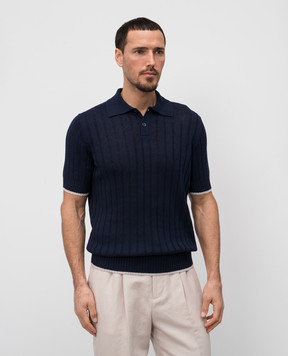 Brunello Cucinelli Синее поло с льном M2L707605