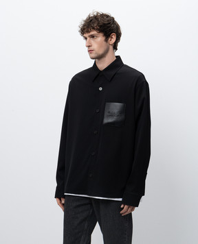 Balmain Черная рубашка из шерсти с тиснением логотипа EH1HS391WB01