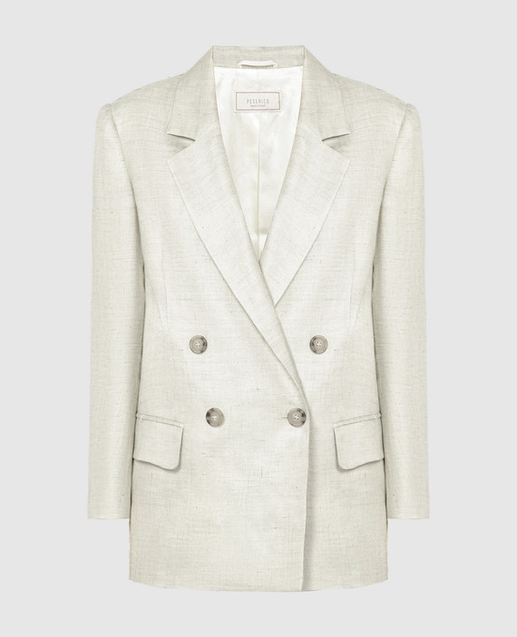 Green double-breasted jacket with linen