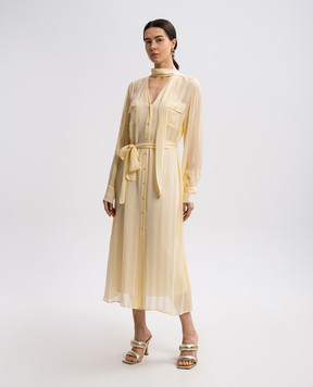 Twinset Жовта сукня-сорочка міді у візерунок 251TP2260