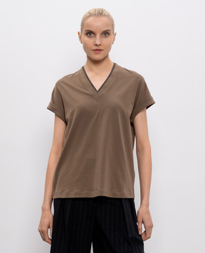 Brunello Cucinelli Коричнева футболка з ланцюжком моніль MPT18BD222