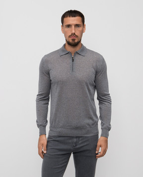 Canali Серое меланжевое поло из шерсти MK01149C0572