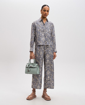 Max Mara Weekend Блакитна блуза MENFASI із шовку в квітковий принт ENFASI