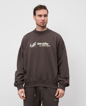 Off-White Серый свитшот с принтом крокодила с логотипом OMBA070S25FLE002