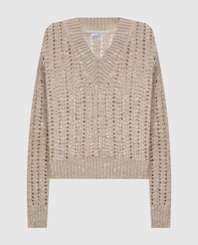 Brunello Cucinelli Бежевий ажурний пуловер Dazzling з шовком та льоном MEA393102