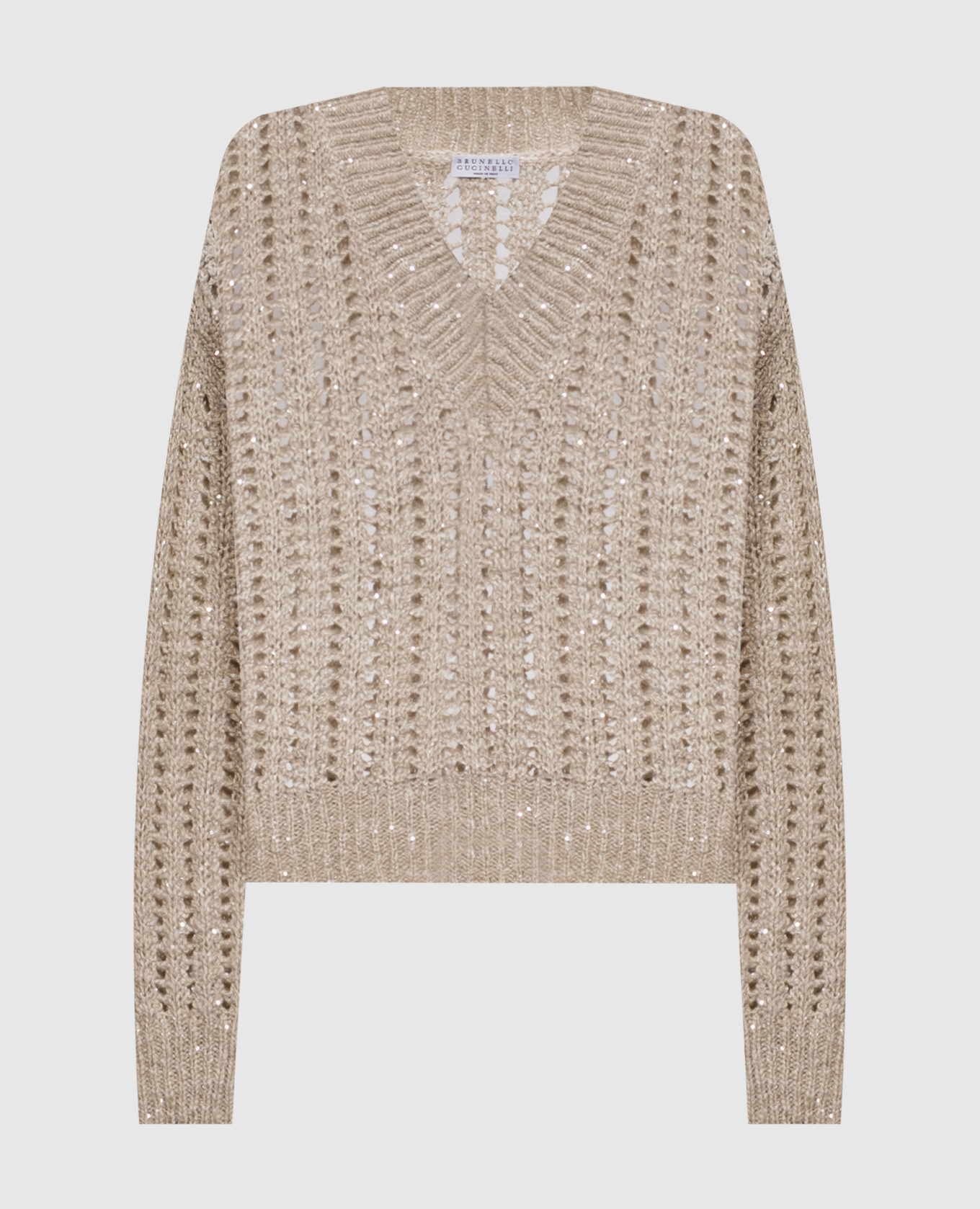 

Бежевый ажурный пуловер Dazzling с шелком и льном, Пуловеры