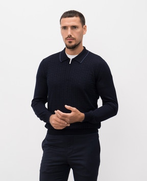 Bertolo Cashmere Синє поло з вовни та шовку 902519002532