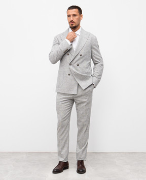 Brunello Cucinelli Серый костюм из шелка, шерсти и кашемира в клетку MA479LDBH2
