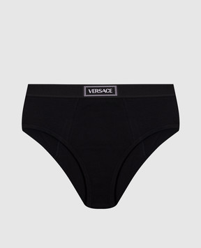 Versace Черные трусики с высокой посадкой в рубчик с логотипом. 10135051A09551