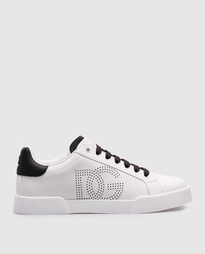 Dolce&Gabbana Білі шкіряні кеди з монограмою логотипа CK2324AV066
