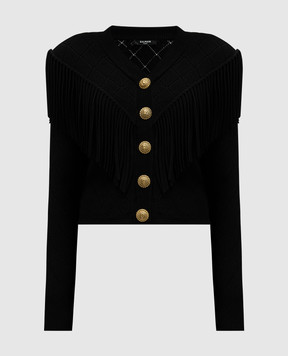 Balmain Черный кардиган с бахромой CF1KL140KF53