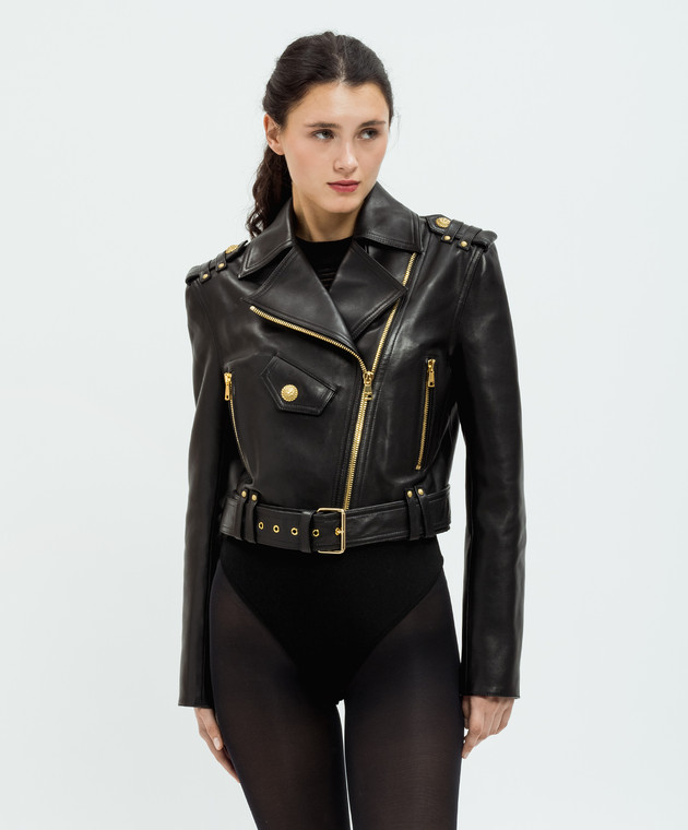 Balmain - Черная кожаная косуха с брендовыми заклепками