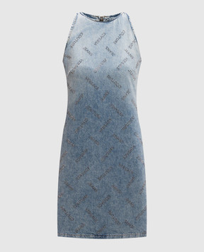 Versace Jeans Couture Голубое джинсовое платье с логотипом из кристаллов 77HAO9LSCDWA5