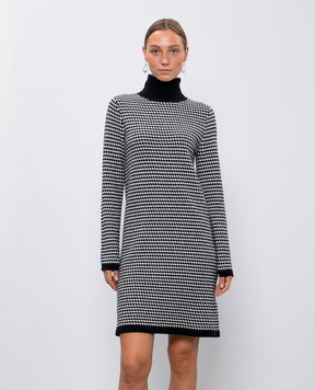 Allude Черное платье миди с шерстью и кашемиром в геометрический узор. 24517022
