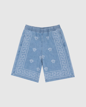 Versace Дитячі сині джинсові шорти бермуди в принт Medusa Bandana 10182661A13070