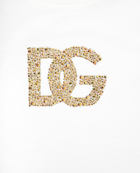 Dolce&Gabbana Дитяча біла футболка з кристалами L5JTOXG7O0X812+