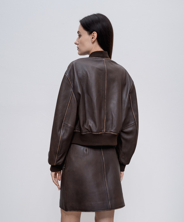 Max Mara Weekend - Коричневый кожаный бомбер HILTEX с эффектом