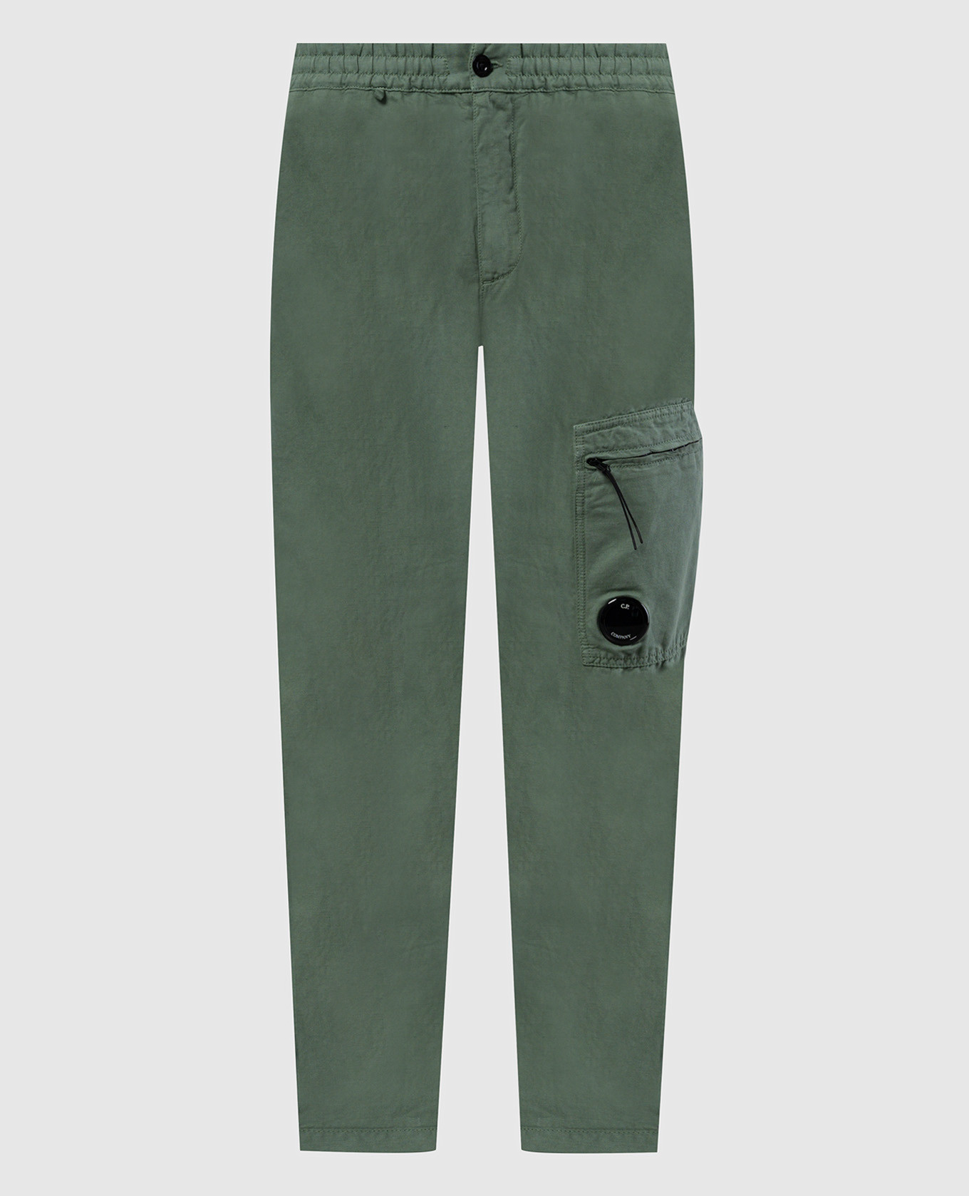 Зеленые брюки с льном с логотипом.