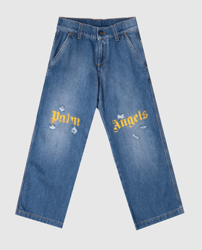 Palm Angels Дитячі сині джинси з проріхами та логотипом PBYB007F25DEN00112+
