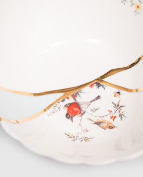 SELETTI Біла порцелянова салатна тарілка Kintsugi з позолотою 24 карат 09638