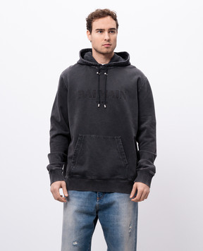Balmain Серые худи с вышивкой логотипа EH1JT047BC72