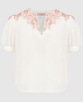 Twinset Біла блуза з льону з квітковим принтом 241TT2402