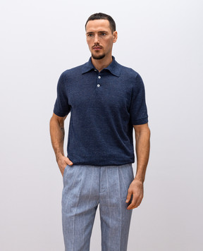 Brunello Cucinelli Синее меланжевое поло с леном M2L00315