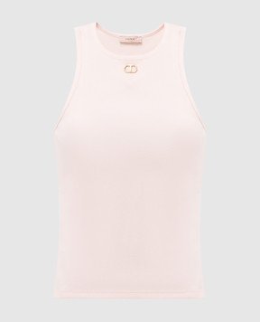 Twinset Рожевий топ в рубчик з логотипом 251TP2550