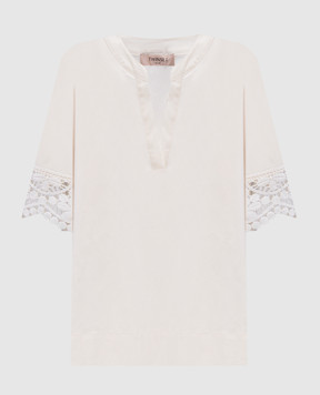 Twinset Бежевая блуза с кружевом 251TT2097