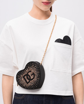 Dolce&Gabbana Детская черная сумка кросс-боди DG Girlie Heart с кристаллами EB0260AB002