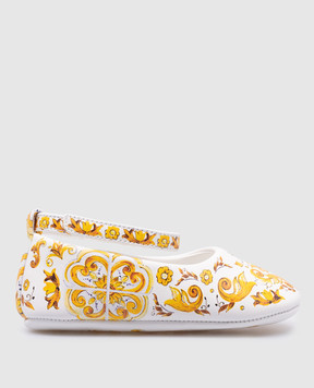 Dolce&Gabbana Дитячі білі шкіряні балетки з принтом Майоліка DK0065AC513